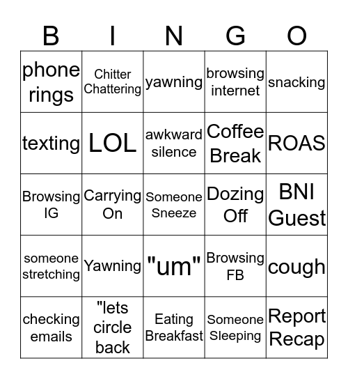 Not another BNI Presentation BINGO Card