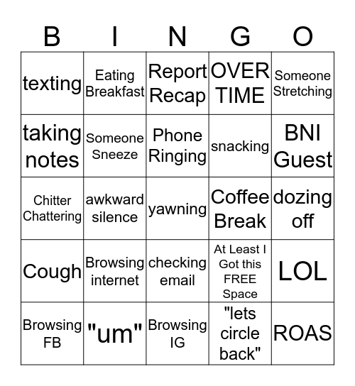 Not another BNI Presentation BINGO Card