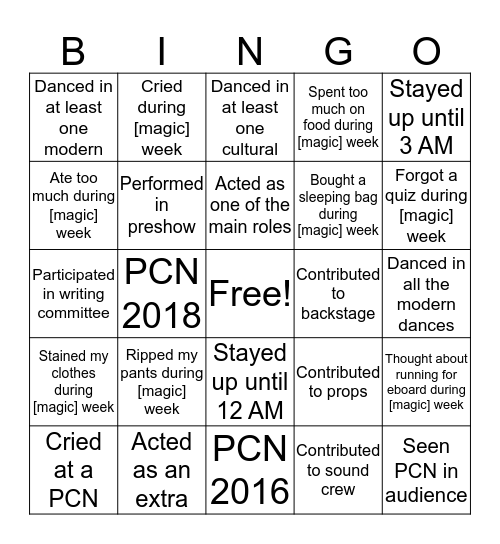 FCA UMCP PCN 2019 Bingo Card