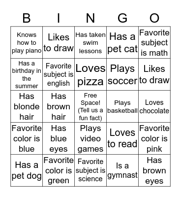 Get To Know You Bingo! Bingo Card
