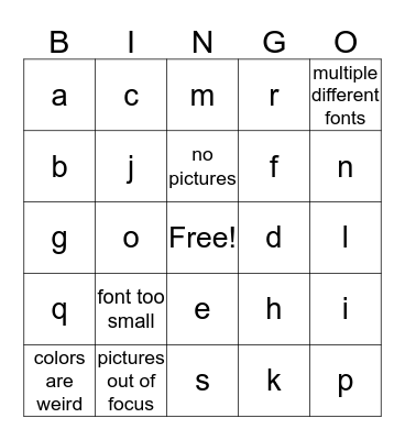 Test  Bingo Card