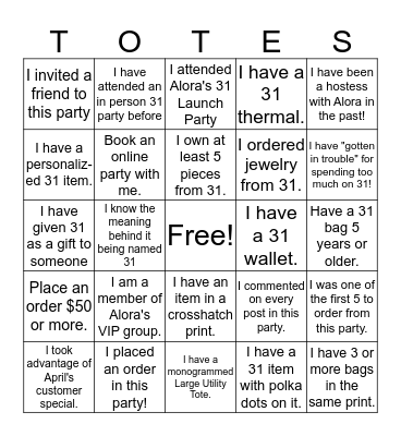 Alora's Anniversary Bingo! Bingo Card