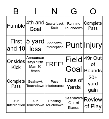 Football Bingo Card