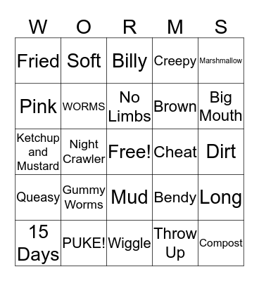 How to Eat Fried Worms Bingo Card