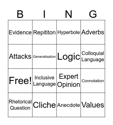 Persuasive Bingo Card