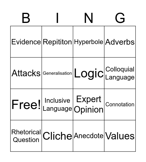 Persuasive Bingo Card