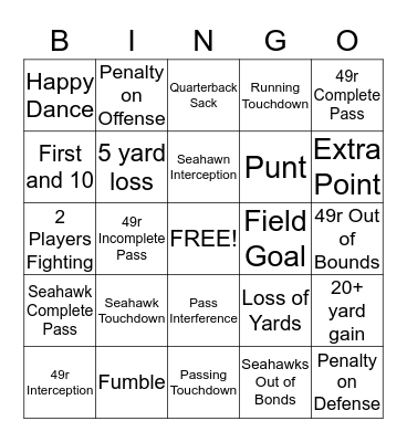 Football Bingo Card