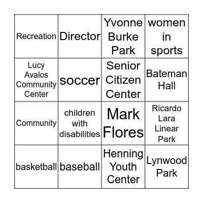 Lynwood Bingo  Bingo Card