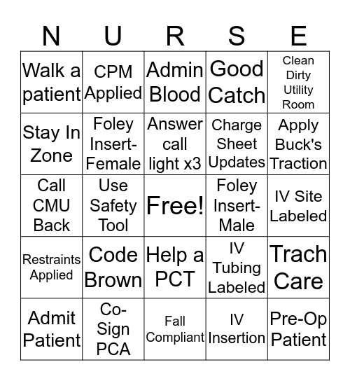 Nurses' Week Bingo Card