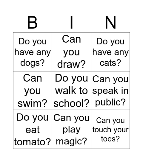 Untitled Bingo Card
