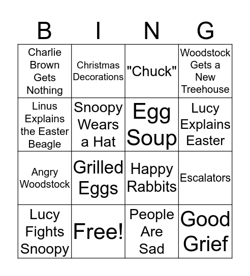 Easter Beagle Charlie Brown Bingo Card