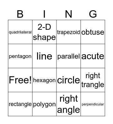 Geometry Bingo Card