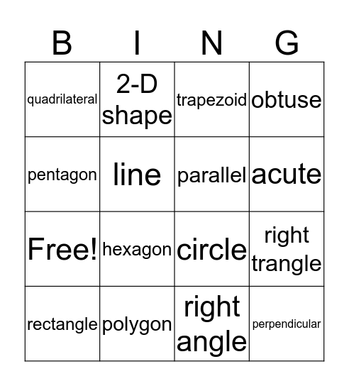 Geometry Bingo Card