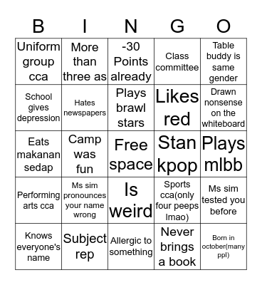 102 Bingo Card