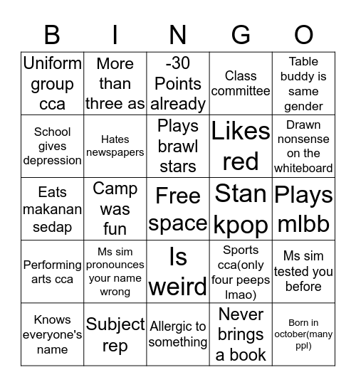 102 Bingo Card