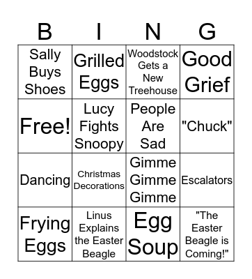 Easter Beagle Charlie Brown Bingo Card