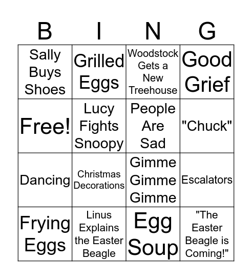 Easter Beagle Charlie Brown Bingo Card