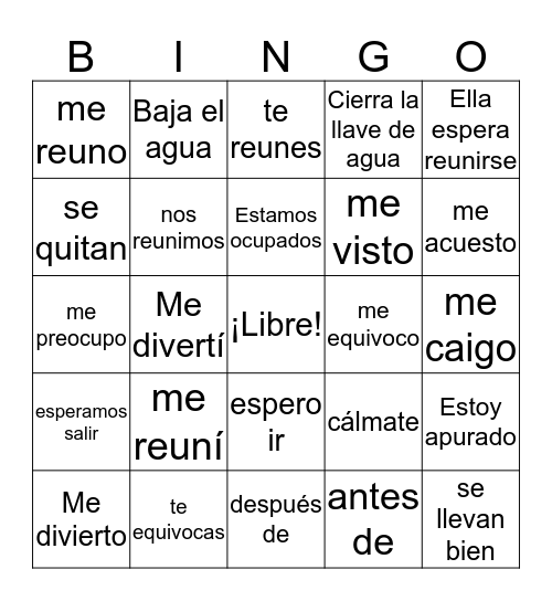 Español Dos Unidad Dos Repaso Bingo Card