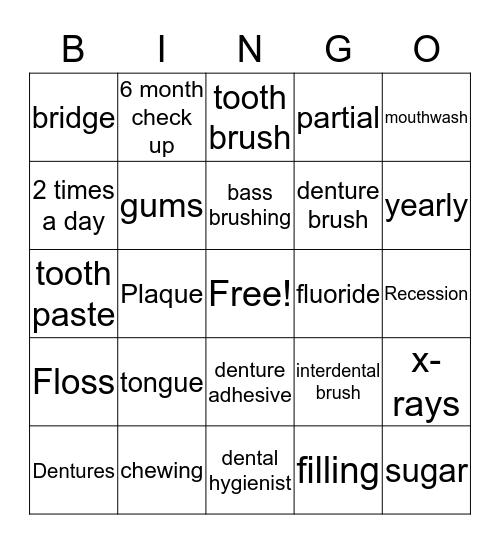 Oral Health Bingo Card