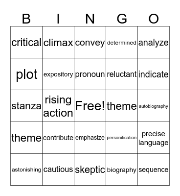 6th PSSA ELA Bingo Card