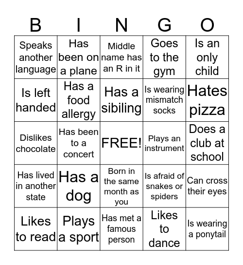 People Bingo Card