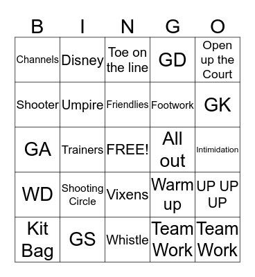 Netball Bingo Card