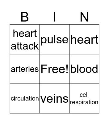 circulatory bingo Card