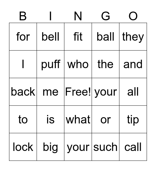 Spelling/ Sight Word Bingo Card