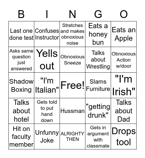 Adam Bingo Card