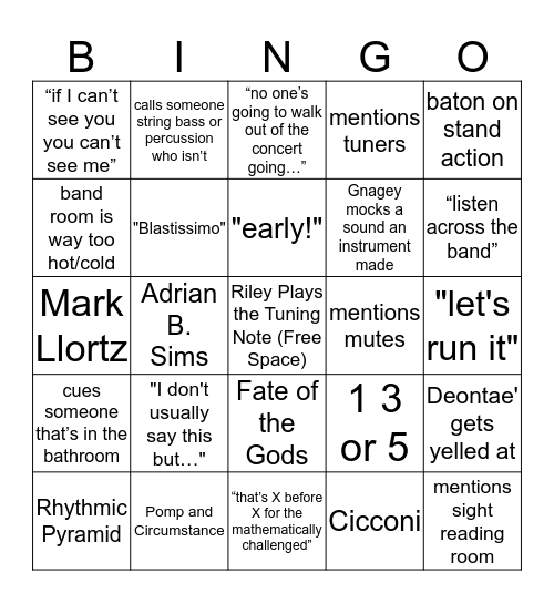 GNAGEY BINGO Card