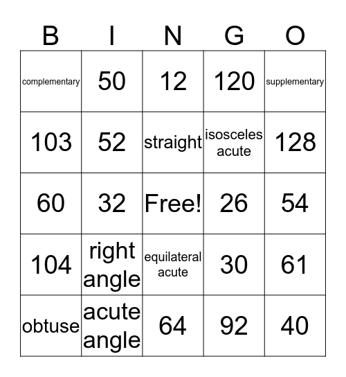 Triangles and Angles Bingo Card