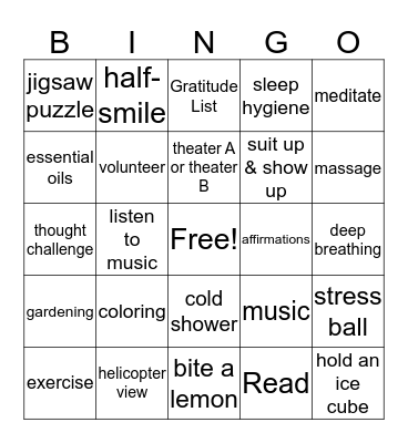 Coping Skills Bingo Card