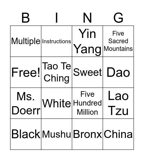 Unit 4 Bingo Card