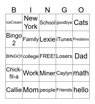 Untitled Bingo Card