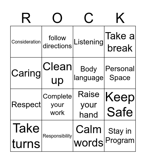 R.O.C.K. BINGO Card