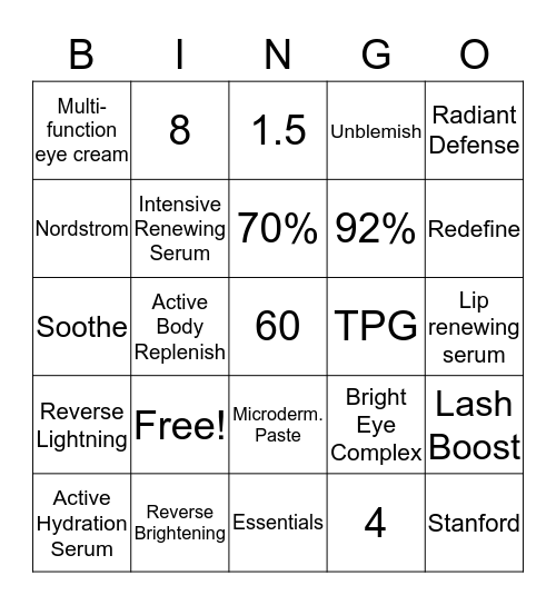 Rodan and Fields Bingo Card