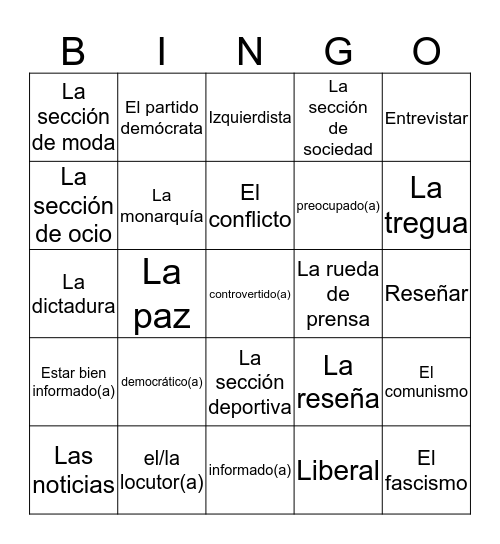 Spanish 3 Q4 Topic 3 (part 1)-Current Events Bingo Card