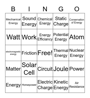 Vocabulary Bingo Card