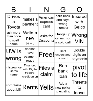 State Farm Bingo Card