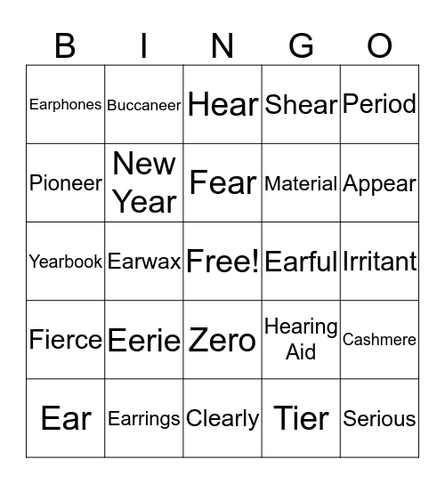 /ear/ Bingo Card