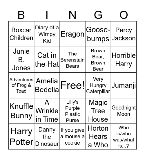 Family Book Bingo Card