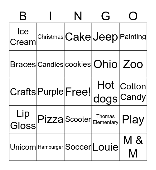 Alexis Bingo Card