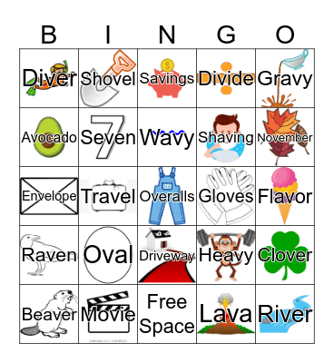Word-Medial /v/ Bingo Card