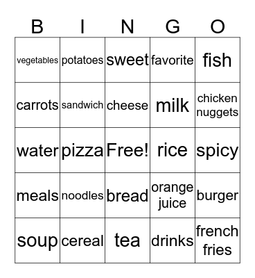 Newcomer Unit 3 Food Bingo Card
