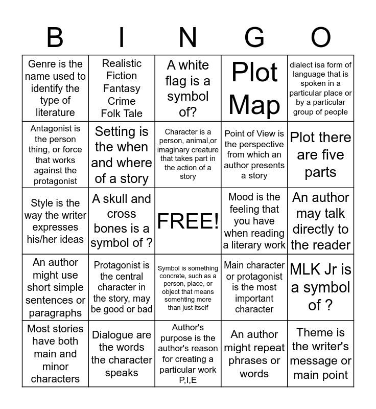 Elements Of Fiction Bingo Card