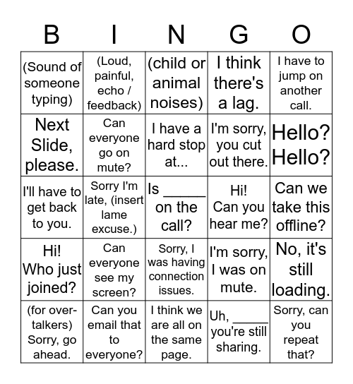 Conference Call Bingo Card