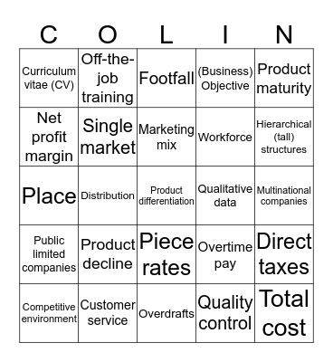 COLLINS HOUSE Business Bingo Card