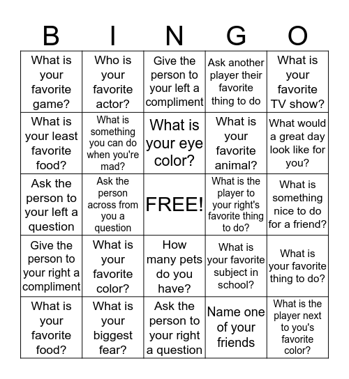 Questions Bingo  Bingo Card