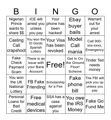 Scam Safety Bingo Card