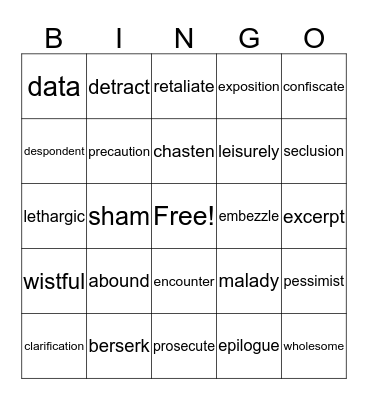 Vocabulary Bingo Card